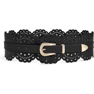 Women's Wide Dresses Chunky Thick Leather Waist Prong Buckle Belts Gold Black